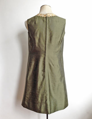 1960s Cocktail Dress Green Silk Dupioni