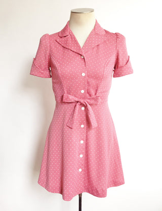 1970s Mini Dress Pink Polka Dots