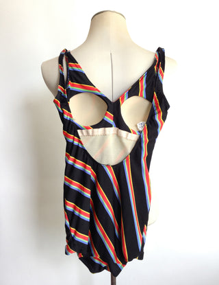 1970s Bathing Suit Black Red Stripes