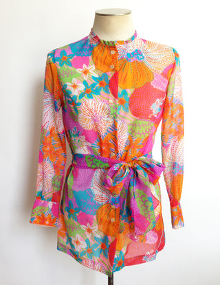 1960s Psychedelic Blouse Sheer Tunic