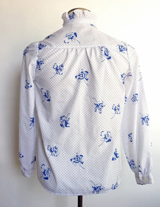 Bow Tie Blouse Blue Polka Dot Floral