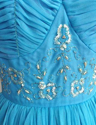 1950s Party Dress Blue Tulle Beaded