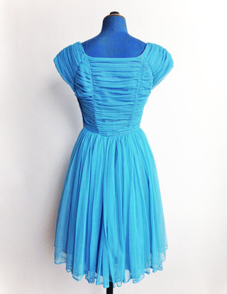 1950s Party Dress Blue Tulle Beaded