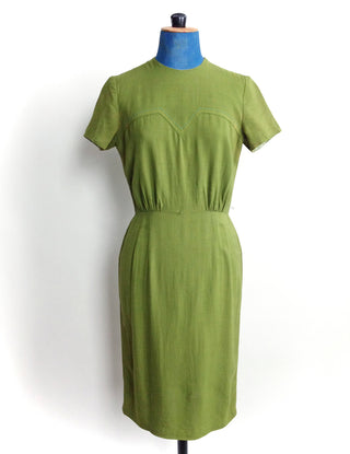 1950s Day Dress Slim Green Cotton
