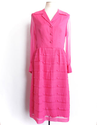 1960s Pink Party Dress Sheer Chiffon