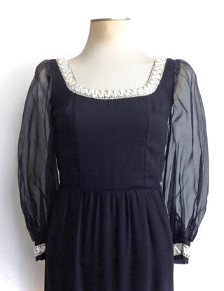 60s 70s Evening Dress Black Sequins