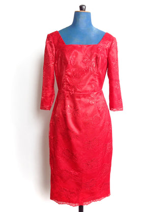 Red Lace Cocktail Dress 3/4 Sleeve