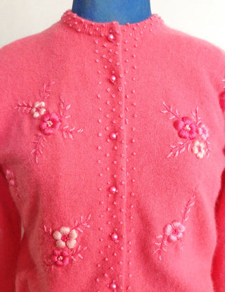 1960s Embroidered Cardigan Sweater Pink