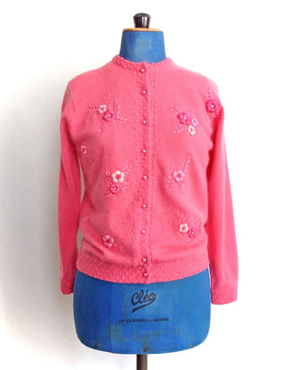 1960s Embroidered Cardigan Sweater Pink