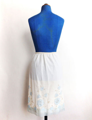 1950s Half Slip White Blue Flower Applique