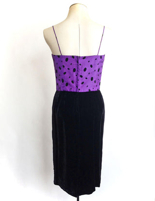1980s Cocktail Dress Black Velvet Purple