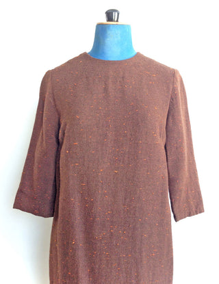 1960s Shift Dress Brown Slub Textured