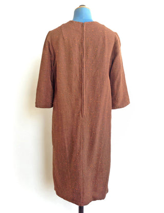 1960s Shift Dress Brown Slub Textured