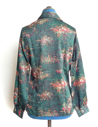 1970s Blouse Green Speckle Micro Floral