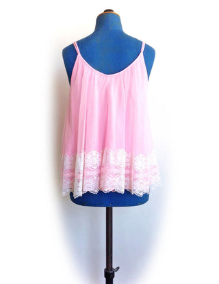 1960s Babydoll Nightie Pink White Lace Bow