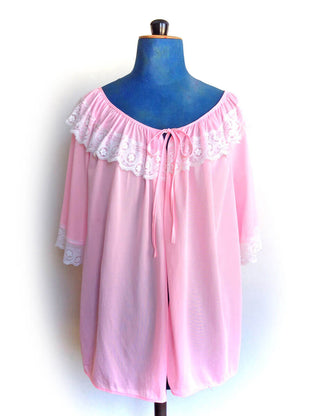1960s Bed Jacket Pink White Lace Short