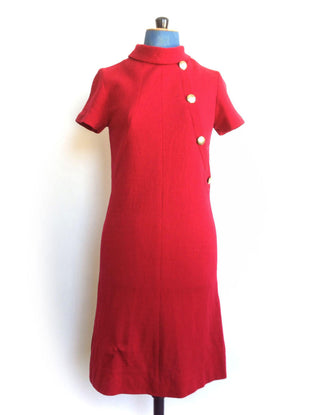 1960s Dress Red Wool Gold Buttons
