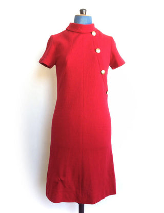 1960s Dress Red Wool Gold Buttons Vintage Logic 1960s Dress Red Wool Gold Buttons Vintage Logic