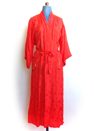 1960s Red Kimono Embroidered Rayon