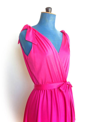 1970s Pink Dress Shoulder Ties Belted