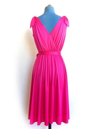 1970s Pink Dress Shoulder Ties Belted