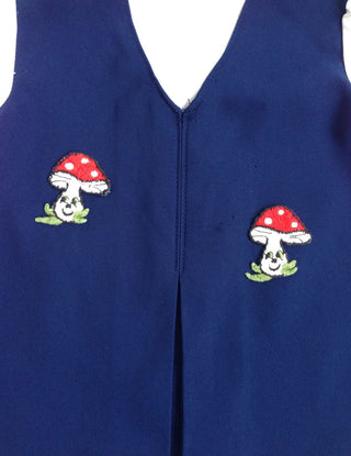 1970s Toddler Dress Blue Red Mushrooms