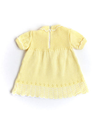 Yellow Knit Baby Dress Eyelet Flowers