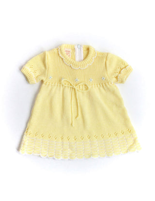 Yellow Knit Baby Dress Eyelet Flowers