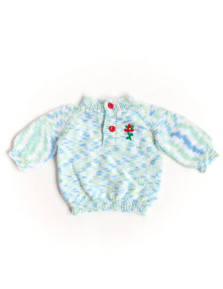 Blue Green Baby Sweater Red Flower