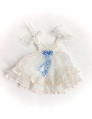 Organdy Baby Dress Blue Ribbons Ruffles