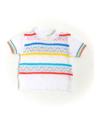 1970s Baby Sweater Rainbow Stripe Eyelet