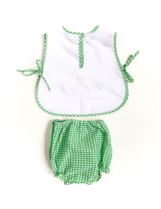 2pc Baby Outfit Green Gingham Shorts Bib
