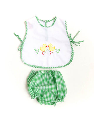 2pc Baby Outfit Green Gingham Shorts Bib