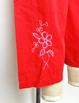 1970s Romper Jumpsuit Red Cotton
