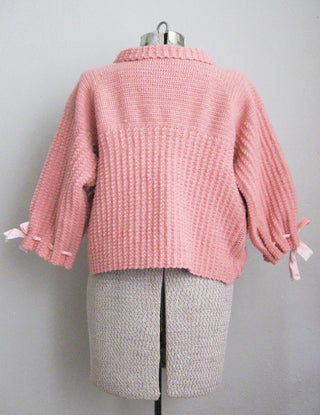 1950s Bed Jacket Pink Knit Ribbon